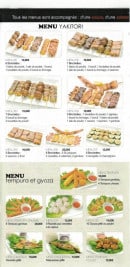Carte et menu de Nouveau Tokyo à Tremblay en France — Le menu yakitori, menu tempura et gyonza