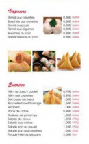 Carte et menu de Délices d'Aubervilliers à Aubervilliers — Les vapeurs et entrées