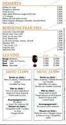 Menu Le Mandarin - Desserts et boissons fraîches et vins