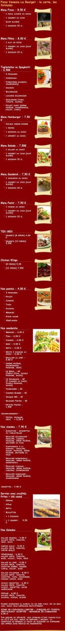 Menu Pizza Venezia - Les Cartes