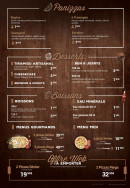 Menu Woodiz - Les panizzas, desserts, boissons...
