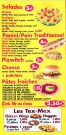 Menu B.B Pizza - Salades, paninis, burger, pâtes fraîches