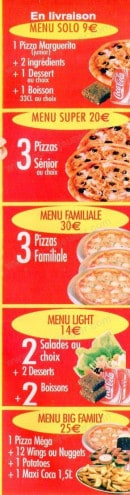 Menu B.B Pizza - Formule, boissons et desserts