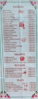 Menu Les Délices de Cathay - Les entrées, salades et potages,...