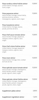 Menu Le Mirage - Les pizzas senior page 3