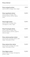 Menu Le Mirage - Les pizzas senior