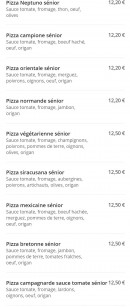 Menu Le Mirage - Les pizzas senior page 1