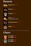 Menu planete pizza - Les desserts et glaces