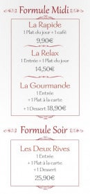 Menu Les Deux Rives - Les formules