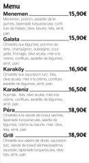 Menu Péra - Les menus