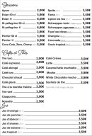 Menu Péra - Les boissons, cafés et thés, ...