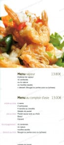 Carte et menu de Au Comptoir d'Asie à Saint Maur des Fosses — Les menus