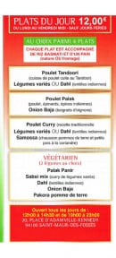 Menu Ganesh - Plats du jour et informations 