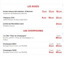 Menu Ô Bistrot - Les vins rosés et les champagnes