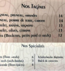 Carte et menu de La Couscoussière de Fontenay à Fontenay Sous Bois — Les tagines et spécialités