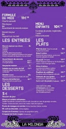 Menu La Milonga - Les formules, entrées...