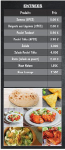 Carte et menu de Les Saveurs Du Penjab à Fontenay Sous Bois — Les entrées