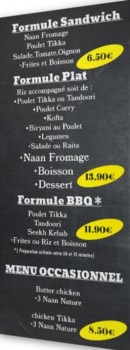Carte et menu de Les Saveurs Du Penjab à Fontenay Sous Bois — les formules