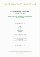 Menu Mizrana - Les grillades, sandwichs et burgers