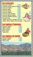 Menu Les délices du maroc - Les couscous et tagines