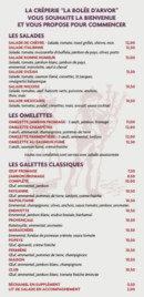 Menu La Bolée d'Arvor - Les salades, omelettes et  galettes classiques