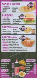 Menu Pizza Delice - Les paninis, burgers, crepes,...