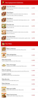 Menu Pizza Bella - Les pizzas italiennes et pâtes