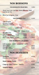 Menu La Caz'à Pizza - Les desserts et boissons