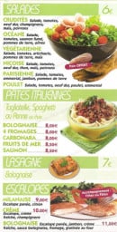 Menu La Scala - salades, pâtes, lasagne et escalopes
