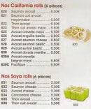 Carte et menu de Sushi wasabi9 à Villiers sur Marne — les california rolls, soya rolls
