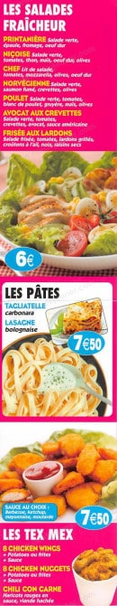Menu Sunset Pizza - Les salades, les tex mex...