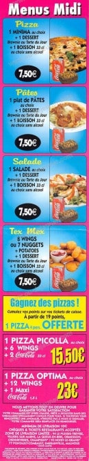 Menu Sunset Pizza - Les menus midi
