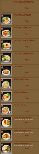 Menu Andiamo pizza - Les plats chaud