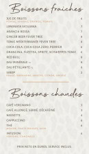 Menu Luci - Les boissons fraîches et boissons chaudes