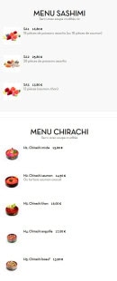 Carte et menu de Nouveau Tokyo Sakura à Franconville — Menu sashimi et chirachi