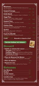 Menu Al Baladi - Les desserts, boissons