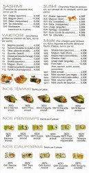 Menu Sushi Top - Les sashimi, sushi, ...