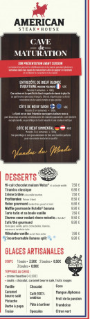 Carte et menu de American Steak House Gonesse à Gonesse — Les desserts, glaces, ...