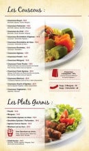 Menu La Palmeraie - Les couscous et les plats garnis 