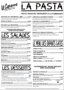 Menu La Capanna - Les pastas, salades, ...