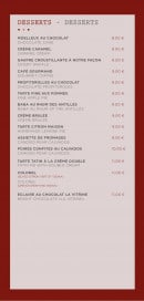 Menu Bistrot La Vitrine - Desserts