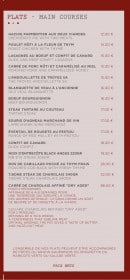 Menu Bistrot La Vitrine - Plats