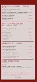 Menu Bistrot La Vitrine - Salades, tartares, menus,....
