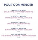 Menu Culinaire Bazaar - les entrées