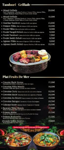 Menu Le Chutney - Tandoori, grillades et plats fruits de mer