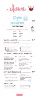 Menu Le paradis du fruit - Les glaces, sorbets, cafés,...