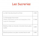 Menu Le Vivier de la mer - les sucreries