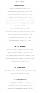 Menu Le Vivier de la mer - Les vins
