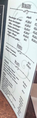 Menu The BookMaker - Les burgers, pâtes et plats