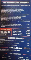 Menu The BookMaker - Les cocktails, alcools et  shooters